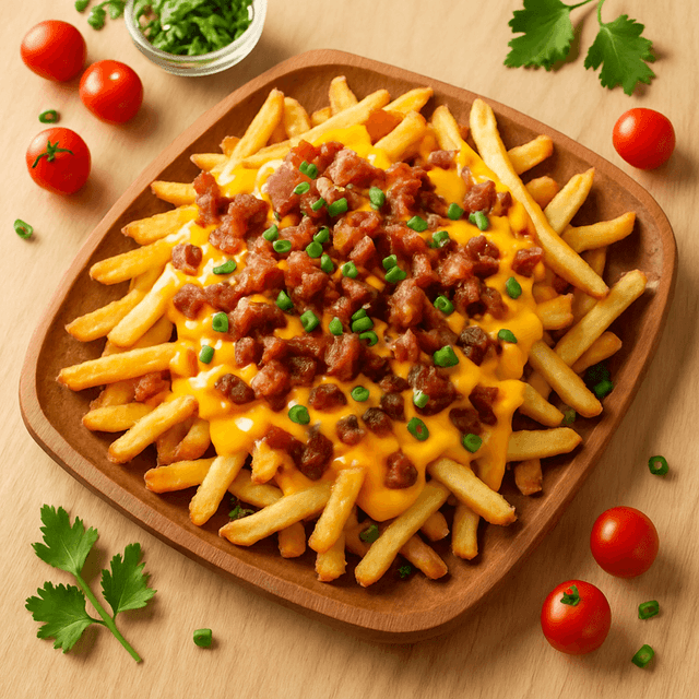 Papas Fritas con Tocino y Salsa de Queso Cheddar